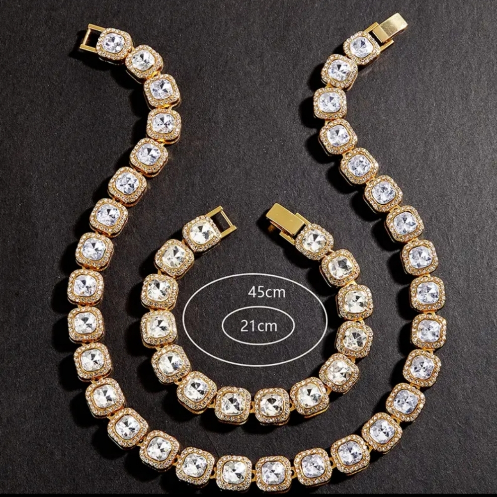 2pcs Men's Fashion Golden Necklace & Bracelet